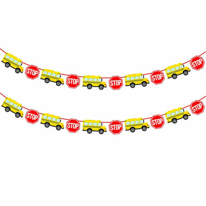 Corabsar 2Pcs Back to School Bus Banner Pre-Strung Paper Classroom Decor