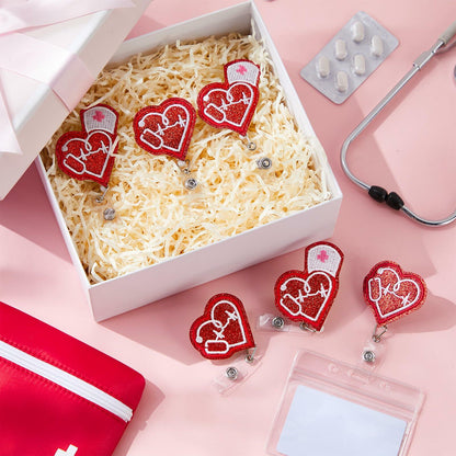 Skyygemm 12 Pcs Nurse Badge Reels Felt Heart Red Retractable Alligator Clip