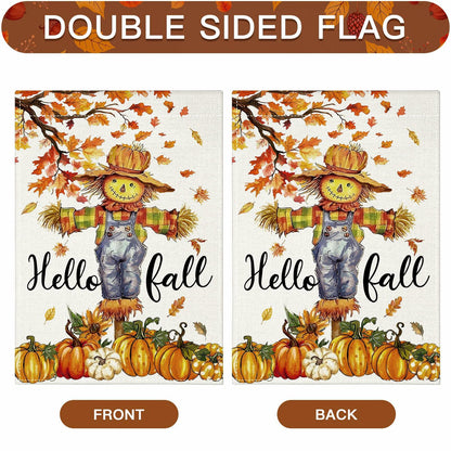 Artscope Fall Maple Leaves Scarecrow Pumpkin Garden Flag 12x18 Inch Polyester
