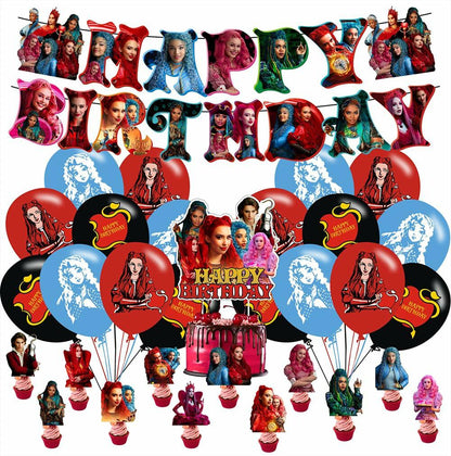 Descendants Party Supplies Birthday Decor Banner Cake & Cupcake Toppers