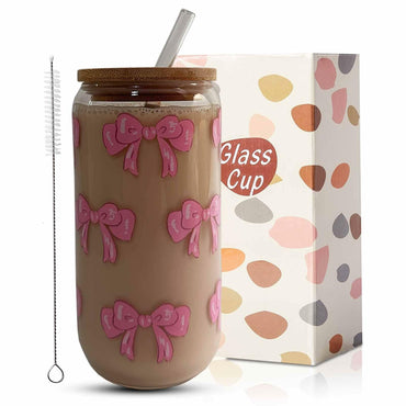 MEOGUTYI Cool Aunties Nephew 16oz Glass Can Shaped Cups with Lids & Straws