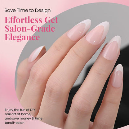 Stbisen Pink French Tip Press On Nails Almond Short Glossy Gel 30Pcs