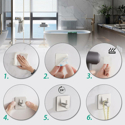 Eowihor 6 Pack Silver Stainless Steel Wall Hooks Heavy Duty Waterproof