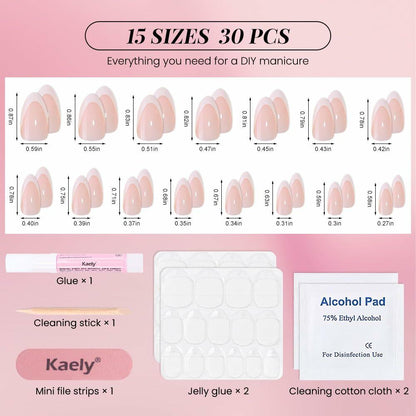Stbisen Pink French Tip Press On Nails Almond Short Glossy Gel 30Pcs