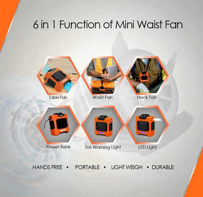 Generic AMKEN Waist Fan Clip-On Portable Cooling Fan 10000mAh LED Orange/Black