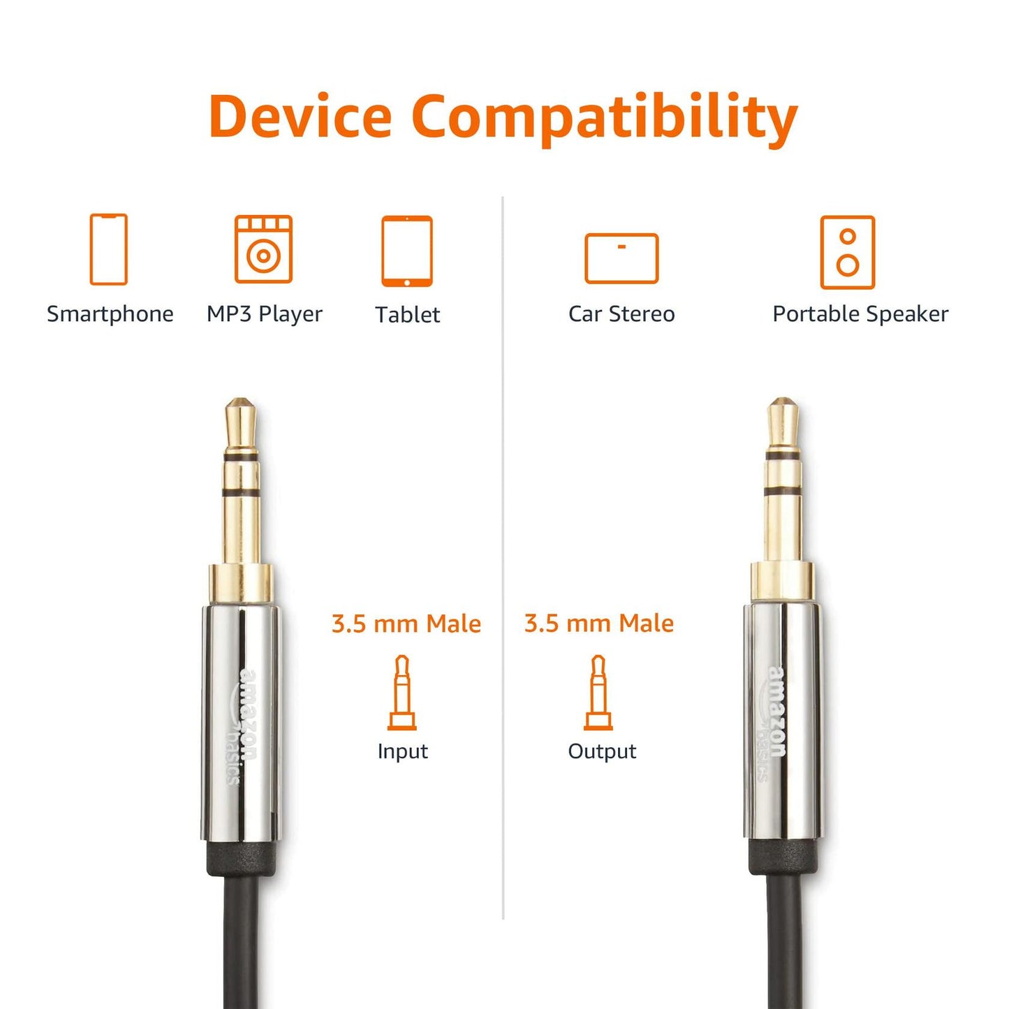 [Like New] Amazon Basics 3.5mm Auxiliary Audio Cable Gold-Plated Plugs 8ft Black