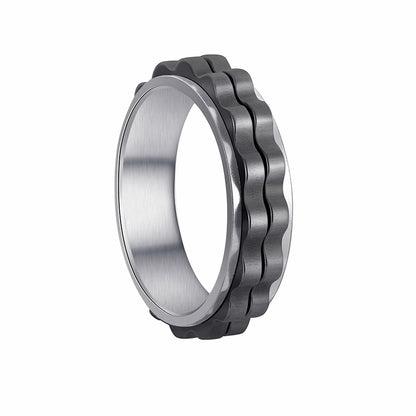 Udolfly Titanium Steel Womens Fidget Spinner Ring Silver Black Size 8