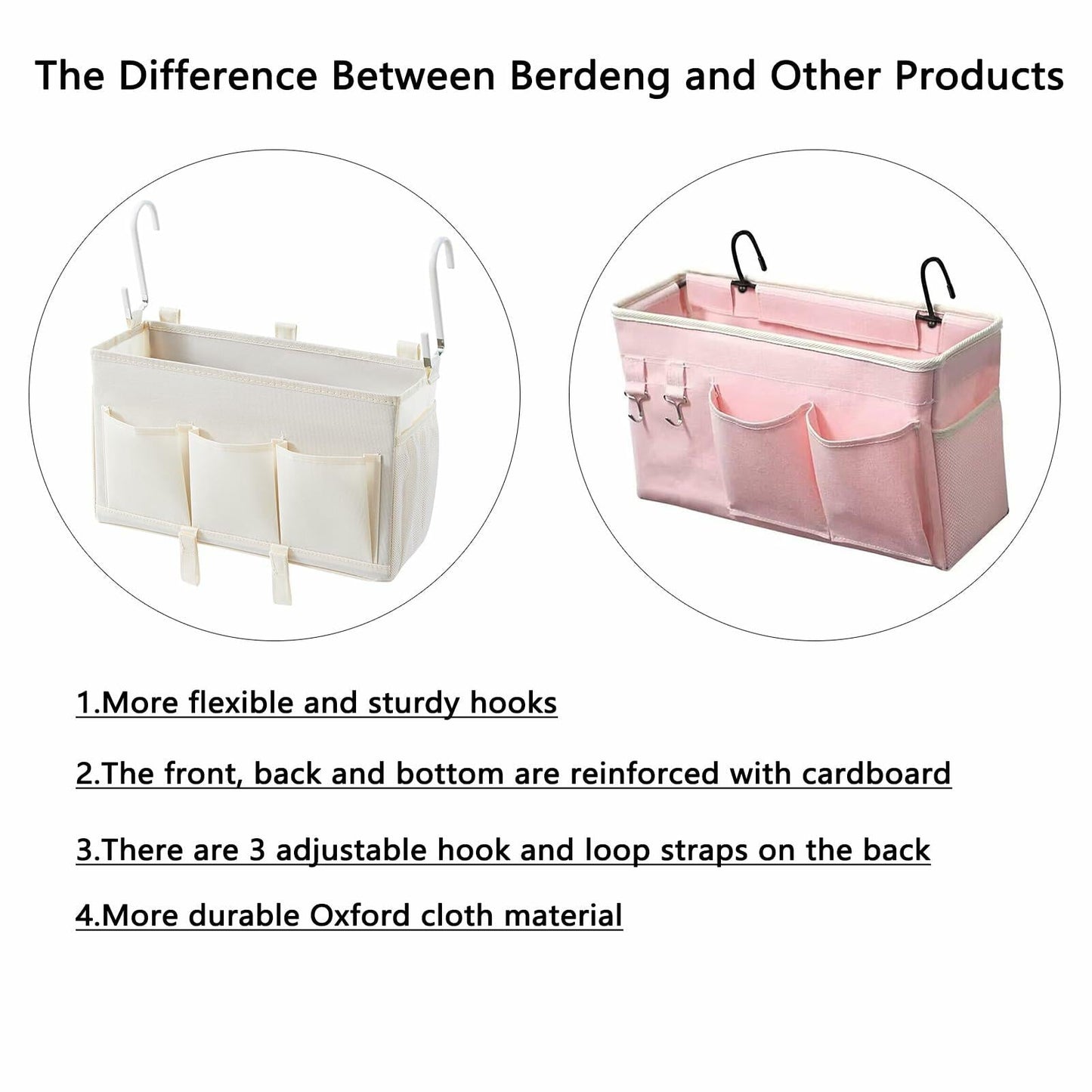 Berdeng Bedside Organizer Caddy 3 Pockets Mesh Side Pocket Gray 2 Pack