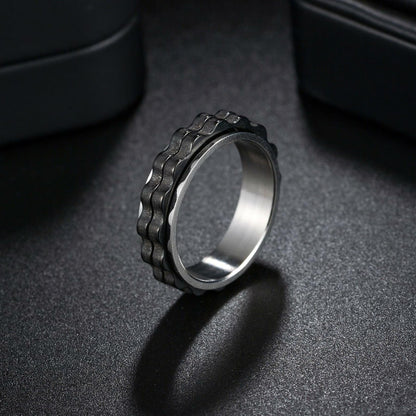 Udolfly Titanium Steel Womens Fidget Spinner Ring Silver Black Size 8