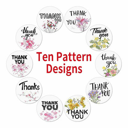 DNYMJBO 500 PCS Thank You Stickers 10 Floral Designs 1 Inch #A243