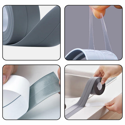 Qiveno 2pcs Waterproof Caulk Tape Black PVC Sealant for Kitchen Bathroom 10.5ft