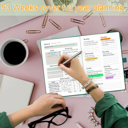 YOJO 2025 A5 Weekly Planner with Goal & Habit Tracker Pink