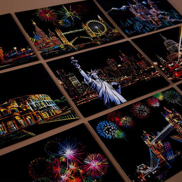 MIASTAR Scratch Art Paper Rainbow Night View Building Series 7.9x5.5 12 Sheets