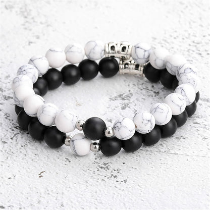 Natural Stone Chakra Tiger Eye Beads Bracelet Set Pink 2Pcs Unisex