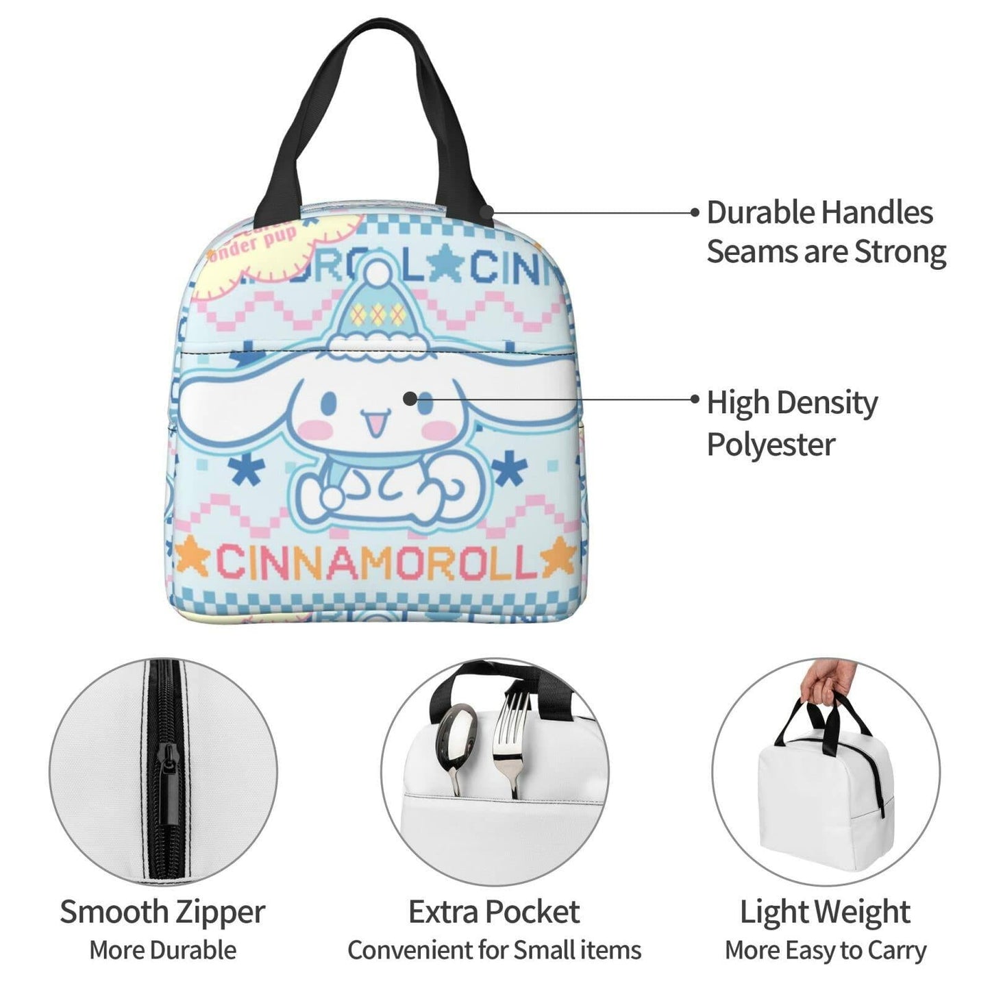 Tamkuaph Insulated Lunch Bag Blue Polyester 8x5.11in Reusable Picnic Travel