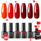 GELLEN Gel Nail Polish Set 6 Colors Burgundy Red Glitter Crimson Celebration