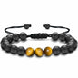 M SHUYUN Tiger Eye Men's Adjustable 8mm Beaded Lava Rock Bracelet