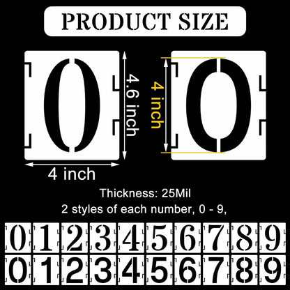 Duozea 4 Inch Number Stencils Set Plastic Reusable Templates for Painting