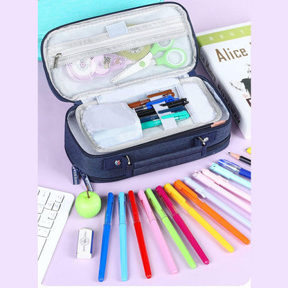 KEBEIXUAN Canvas Pencil Case Large Capacity Zipper Organizer Pink