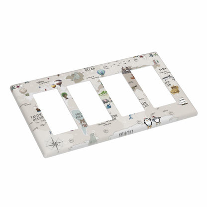 Wpshijia 4 Gang Light Switch Cover Beige Animal World Map Wall Plate
