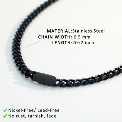 WINFY Cuban Link Necklace Men 6.5mm 18+2in Stainless Steel Black