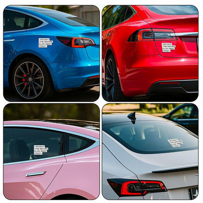 Tesla Anti Elon Musk Bumper Sticker 2 Pack 4x2.7in White Reflective Vinyl