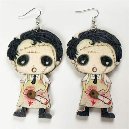 CBLUED Halloween Cute Ghost Pumpkin Wooden Dangle Earrings Women