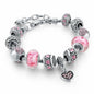 Sowist Capital Charms Silver Plated Pink Hearts Charm Bracelet Set 7.5+1.5"