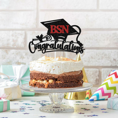 RLXPT Congratulations BSN Cake Topper Black Red Paper Nurse Grad 2025