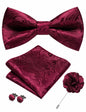 RBOCOTT Red Paisley Bow Tie Pocket Square Lapel Pin Cufflinks Set for Men