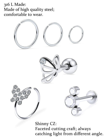 Oufksiyy 16G Surgical Steel Purple Rainbow Tragus Piercing Jewelry