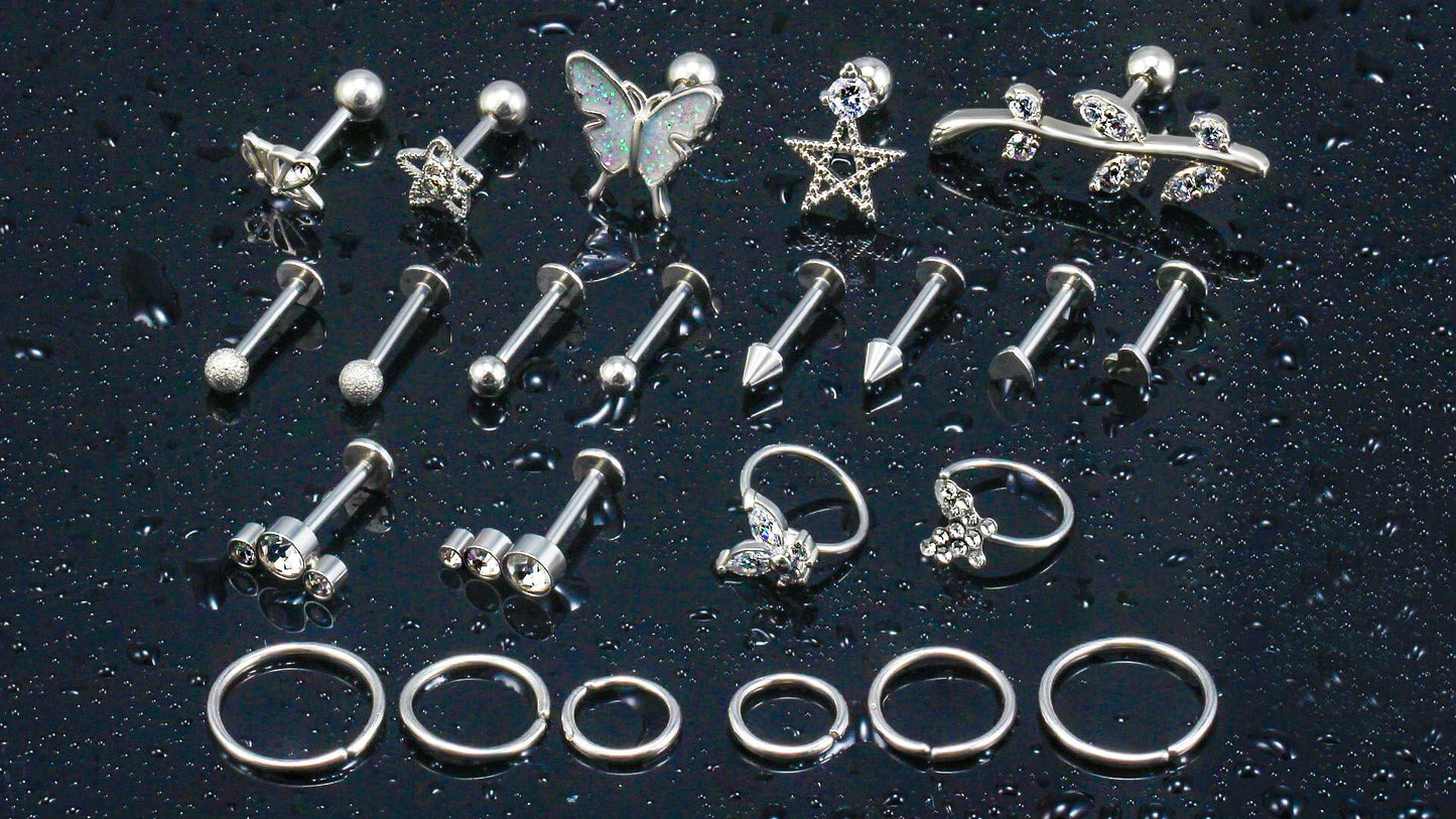 Oufksiyy 16G Surgical Steel Purple Rainbow Tragus Piercing Jewelry