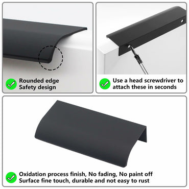 HANIHUA 10 Pcs Black Finger Pulls Drawer Handles 3.15in Aluminum