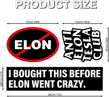 Generic 6PCS Waterproof Elliptical No Elon Window Bumper Stickers Black White