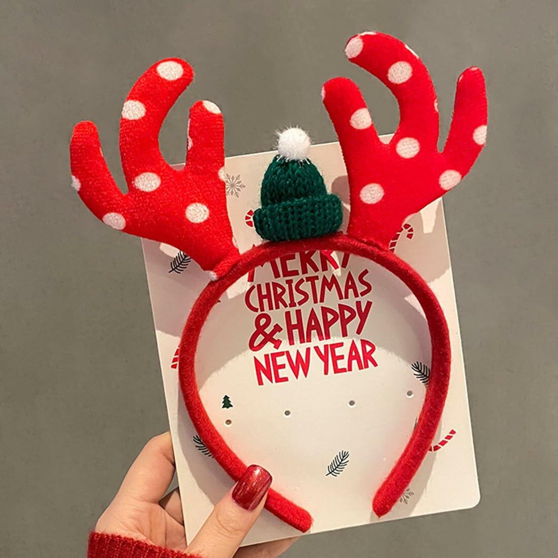 QUNQINLI Christmas Deer Antlers Headband Plush Red Style F 1PCS