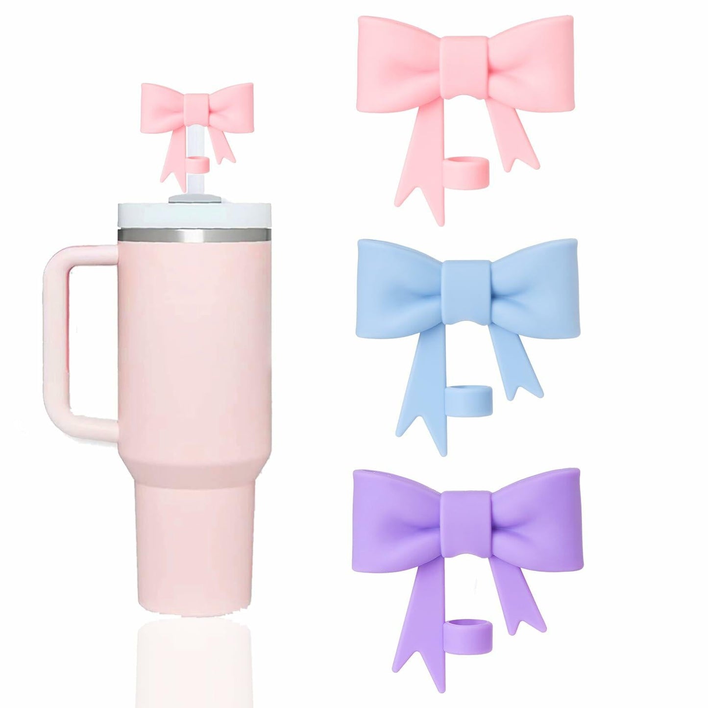 GAISHION 3pcs Bow Straw Covers Caps for Stanley 30/40oz Tumblers Silicone