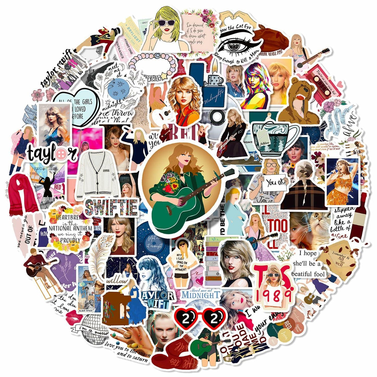 Kiislee 100 Popular Music Stickers Pop Singer Album Vinyl Multi-color