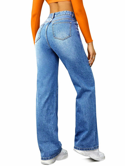 FUNUCA Women’s High Waist Wide Leg Stretch Denim Jeans Blue Size 8