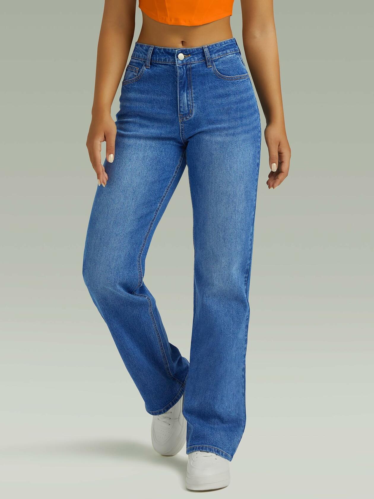 FUNUCA Women’s High Waist Wide Leg Stretch Denim Jeans Blue Size 8