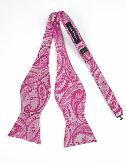 HISDERN Pink Floral Paisley Polyester Bow Tie & Pocket Square Set Size One Size