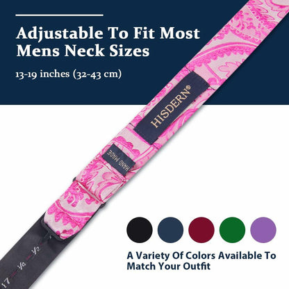 HISDERN Pink Floral Paisley Polyester Bow Tie & Pocket Square Set Size One Size