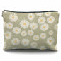 Likjad Sage Green Linen Cosmetic Bag Daisy Decor