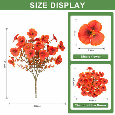 INQCMY Artificial Fall Flowers 12 Bundles Faux Pansies Orange UV Resistant