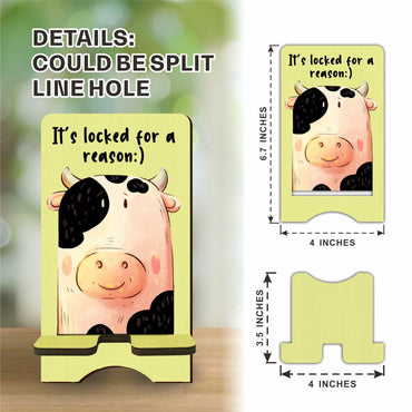 Nuckxy Cute Cow Handyhalter aus Holz mit Organizer, mehrfarbig, 15"