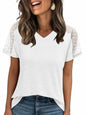 Magritta Women's Lace V-Neck Short Sleeve Tee White Size 3XL