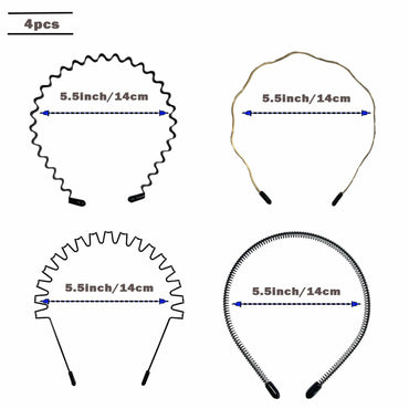WEIMAISI 4pcs Black Metal Wavy Non Slip Hair Hoop Headband Accessories