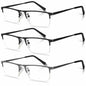 Anourney 3-Pack Men's Reading Glasses +3.0 Metal Half Frame Black Gray