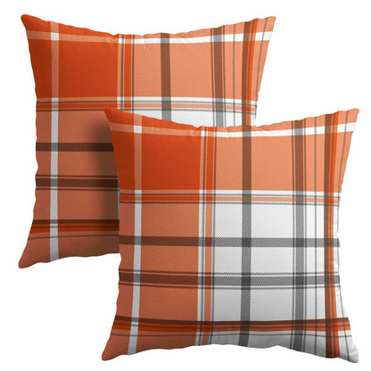 Kcozydecor Fall Pillow Covers 16x16in Orange White Plaid Set of 2