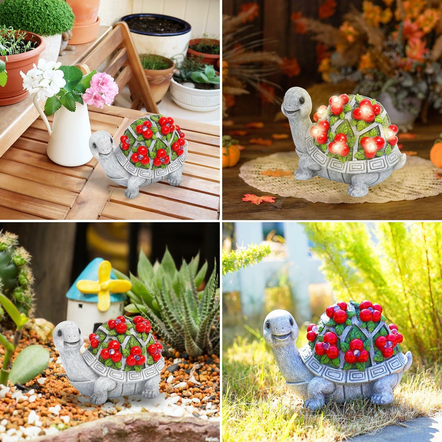 ENOU Solar Garden Turtle Statue Outdoor Patio Yard Decor Large Red Resin