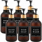 Amorettise Black Plastic Soap Dispenser Bottles 16.9oz 6 Pack Bamboo Pump